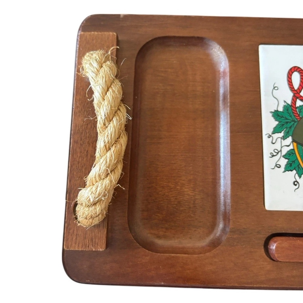 Vintage Mid-Century Modern Teakwood Ceramic Tile Handled Cheese Cutting Board - Picture 4 of 7